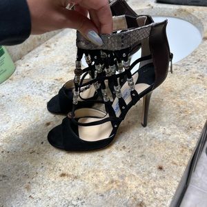 Jimmy Choo 39 Della beaded suede leather python heels! Gorgeous!
